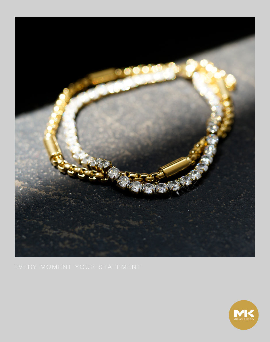 18K鍍金鈦金鋯石雙鍊手鍊