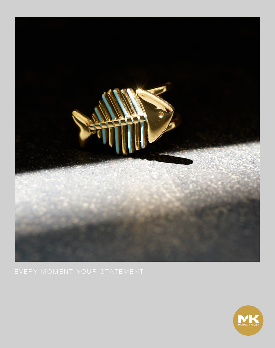 鈦金魚骨琺瑯滴油戒指