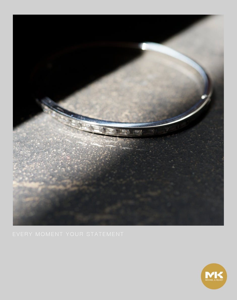 銀晶鋯石鈦鋼手鐲