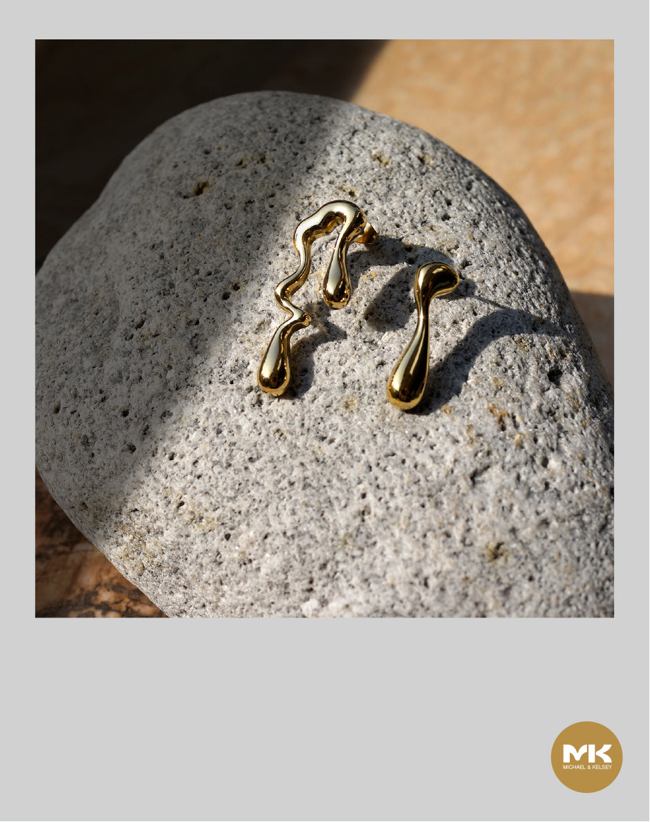 釉彩金水滴型耳環(金)