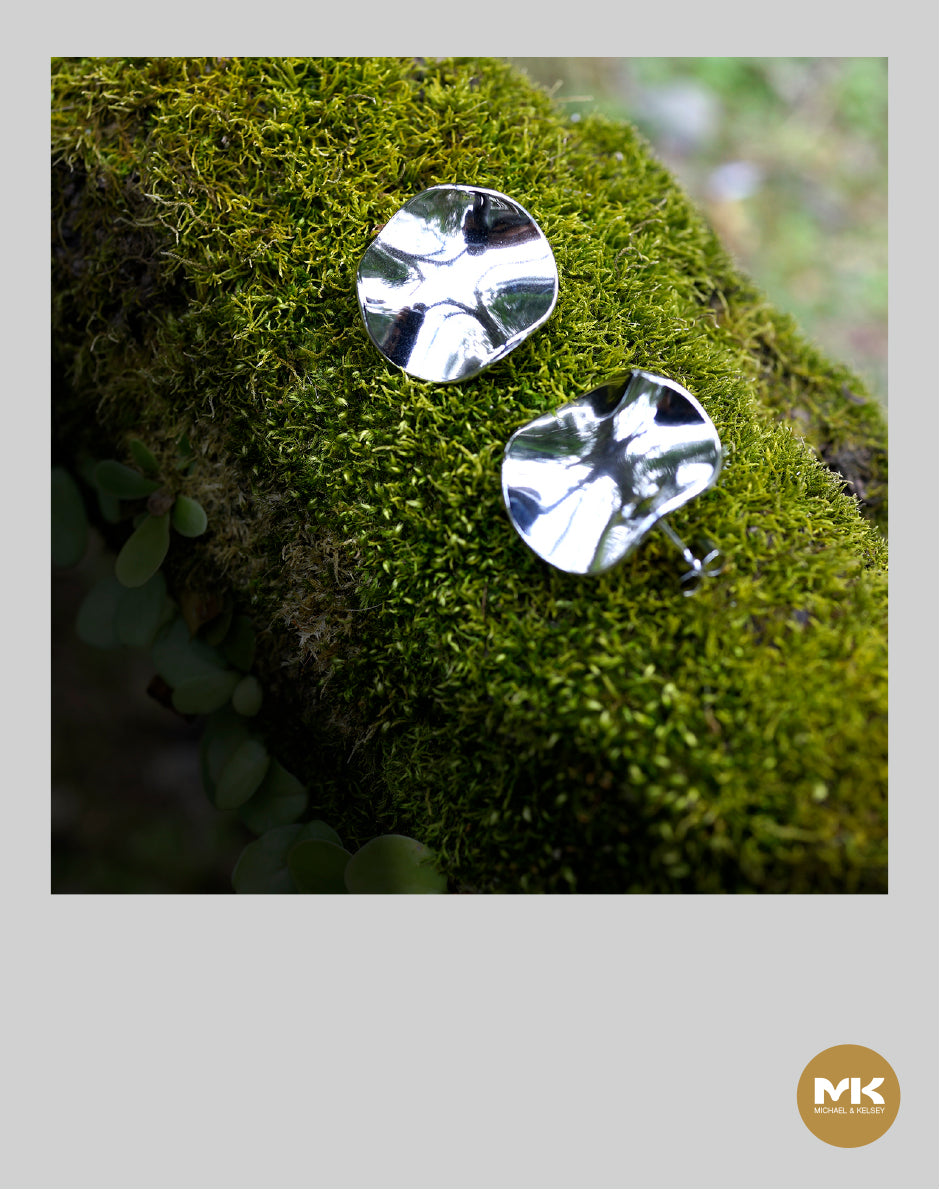 荷葉曲面型耳環(銀)