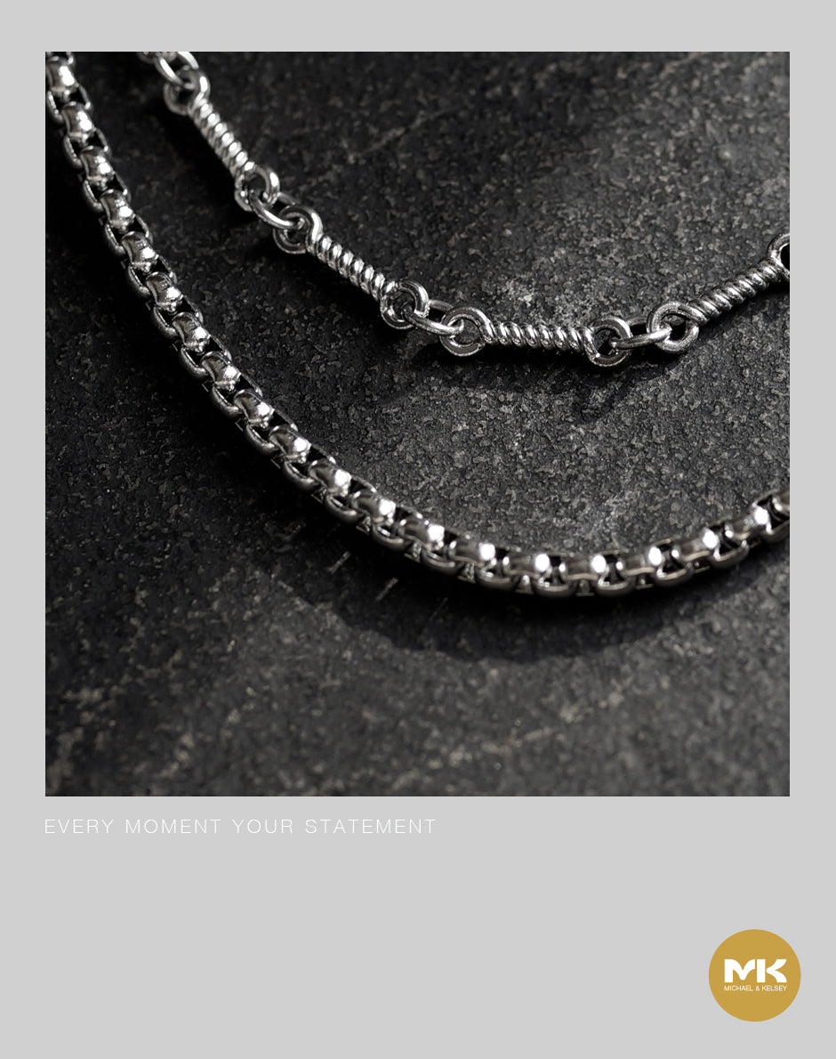 暗黑歌德|銀色麻繩鈦鋼雙鍊