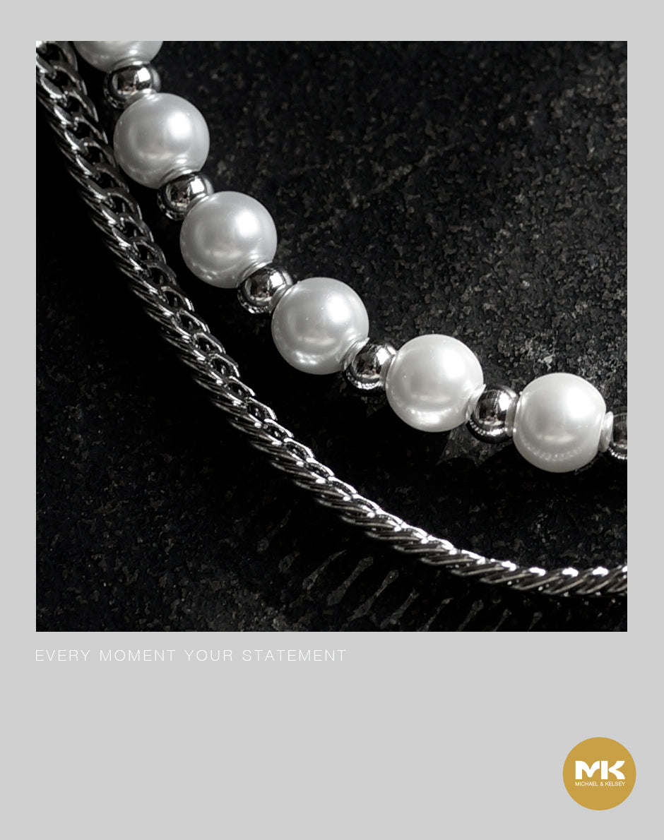 璀璨巴洛克|珍珠鈦鋼雙鍊