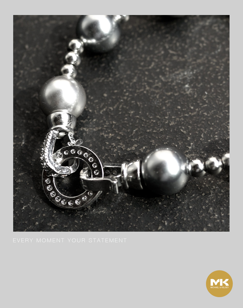 璀璨巴洛克|銀灰珍珠鈦鋼手環