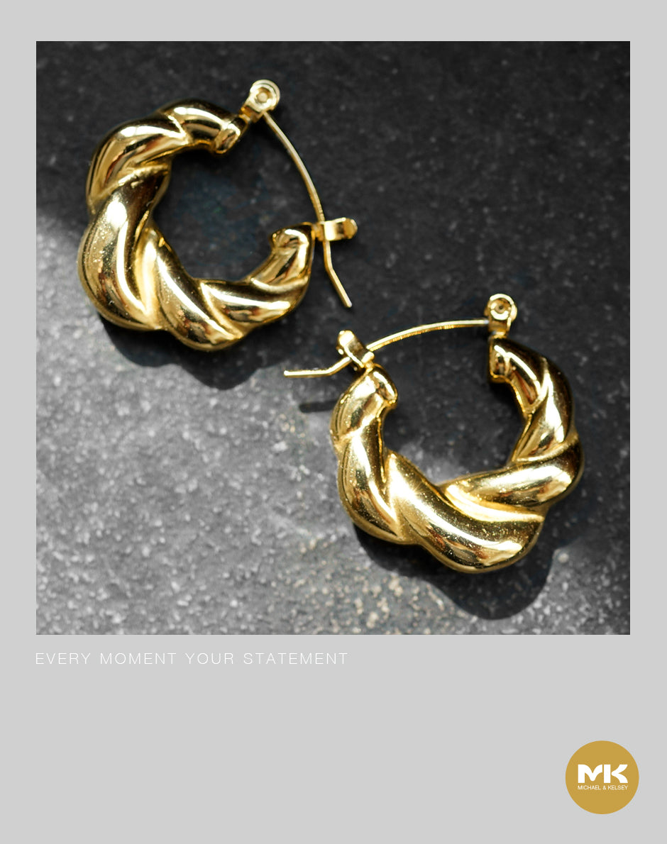 麻花環型耳環(金)