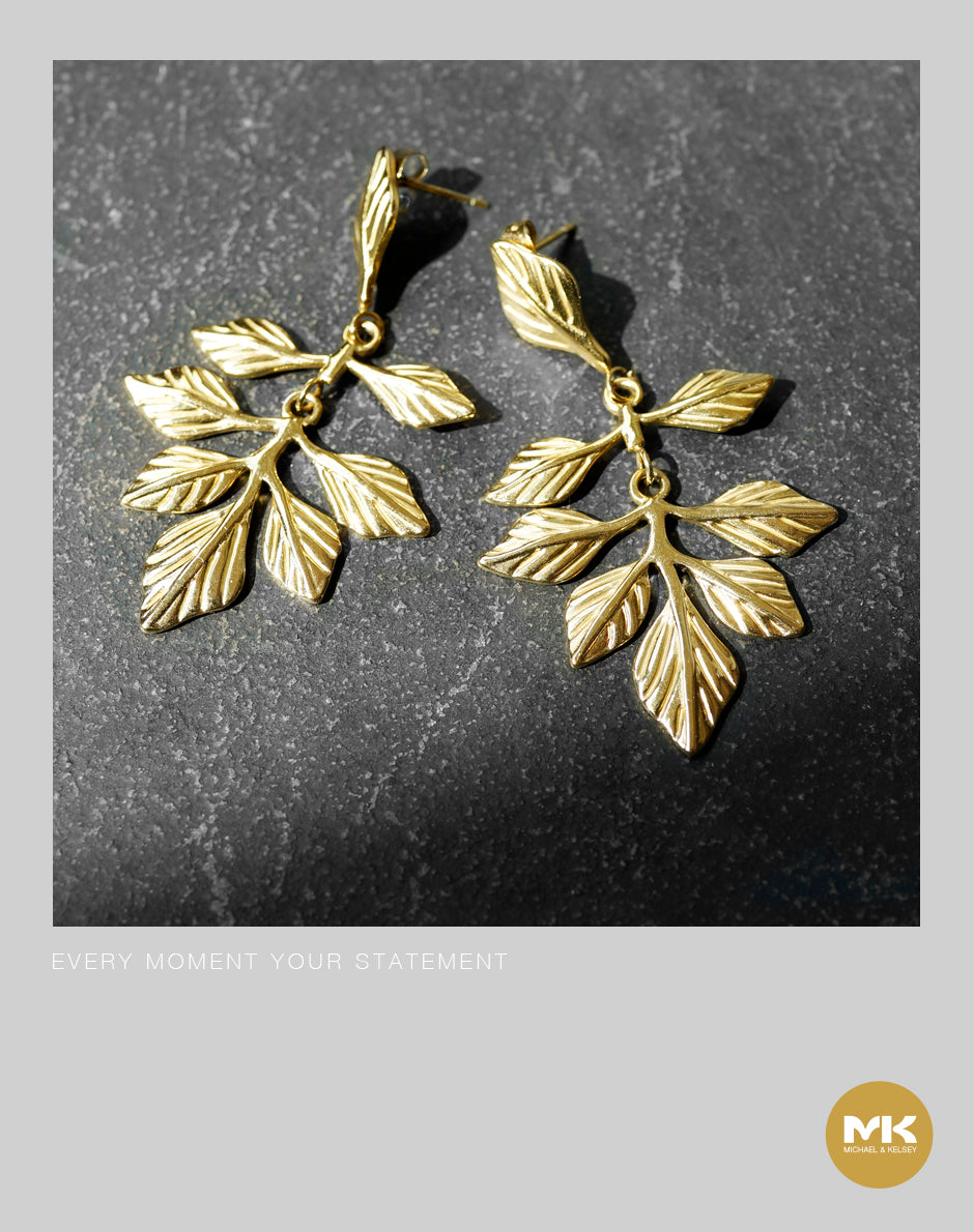 18K鍍金葉垂耳環(金)