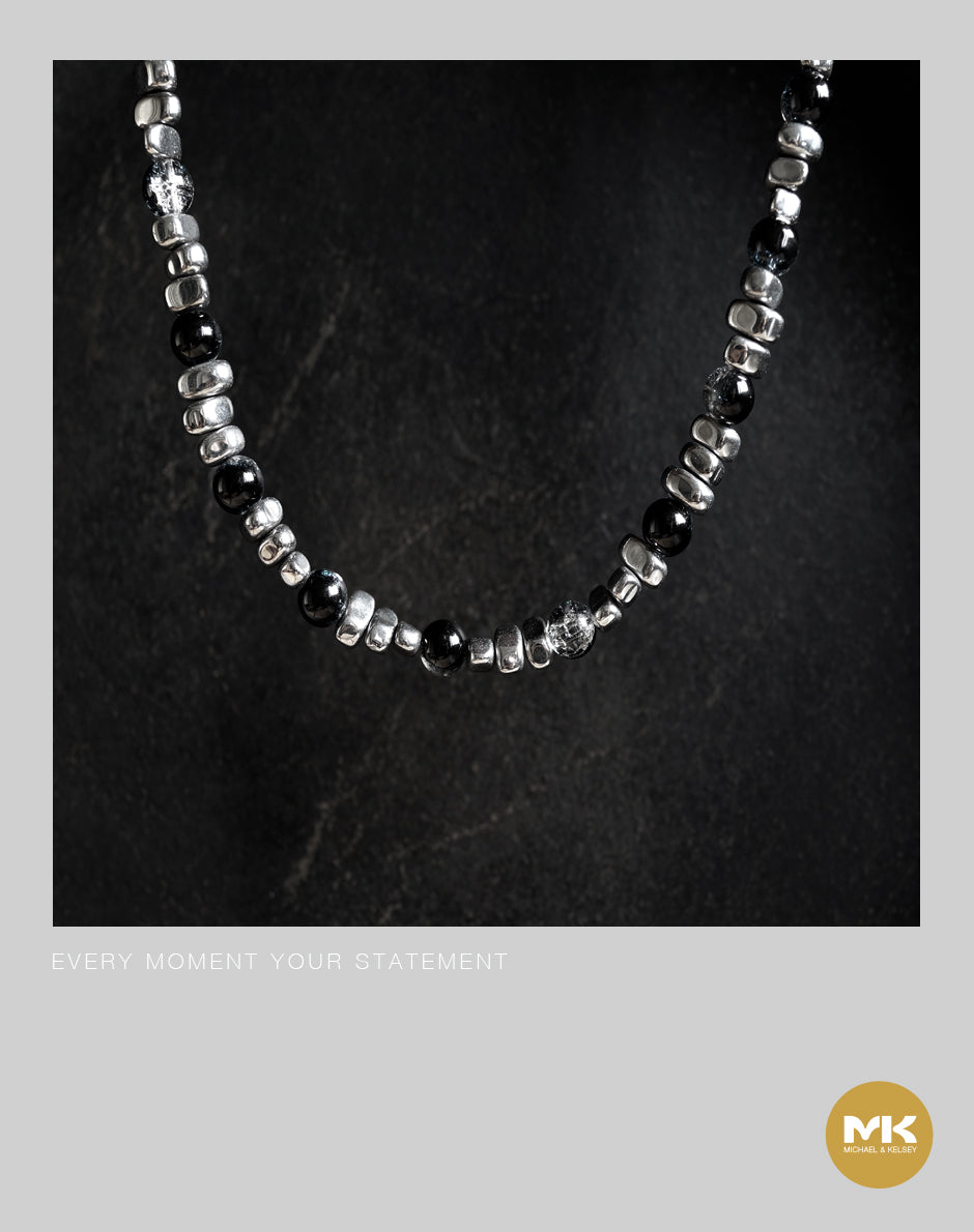 璀璨巴洛克|銀黑珍珠鈦鋼項鍊