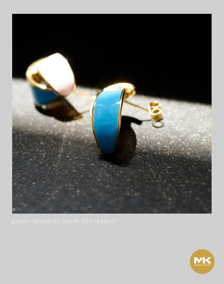 雙花瓣琺瑯滴油耳環