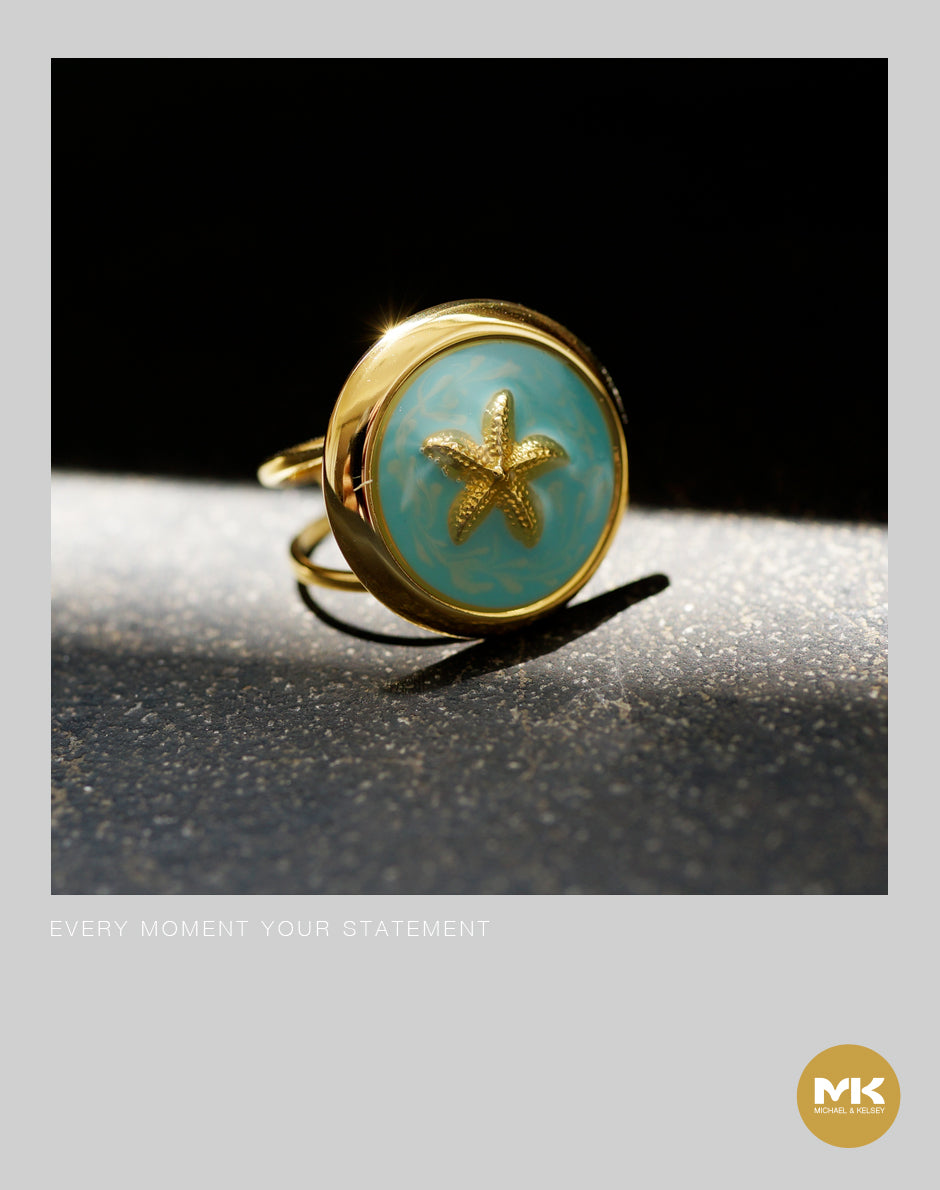 海星金圓盤琺瑯滴油開口戒指