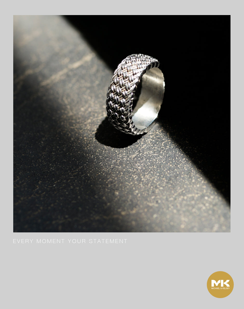 銀編織網鈦鋼戒指