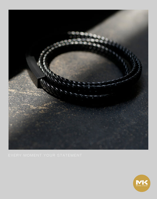 義大利牛皮多圈細編織手環