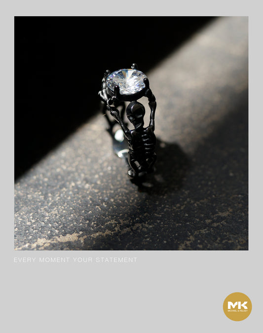 歌德復古鋯石鑽骷髏身戒指