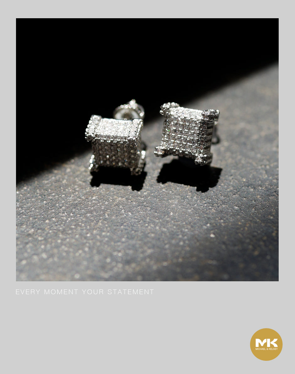 巴洛克鈦鋼銀鑲鋯石矩陣耳環