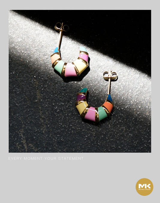 多彩琺瑯可頌滴油耳環