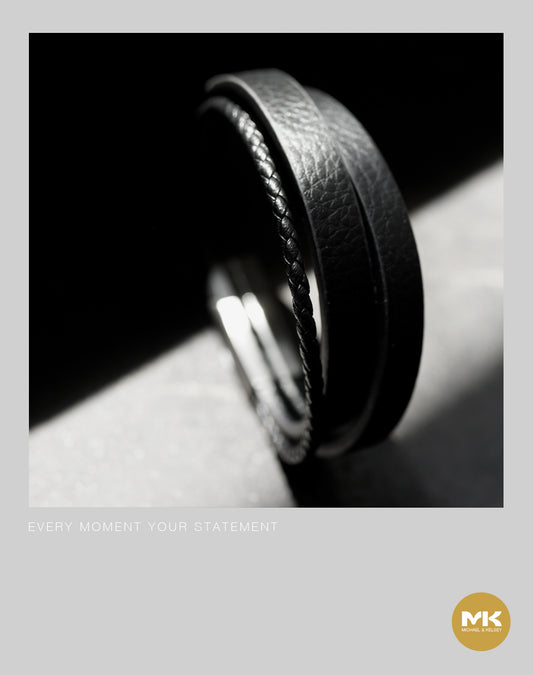 義大利牛皮寬版套細編織手環