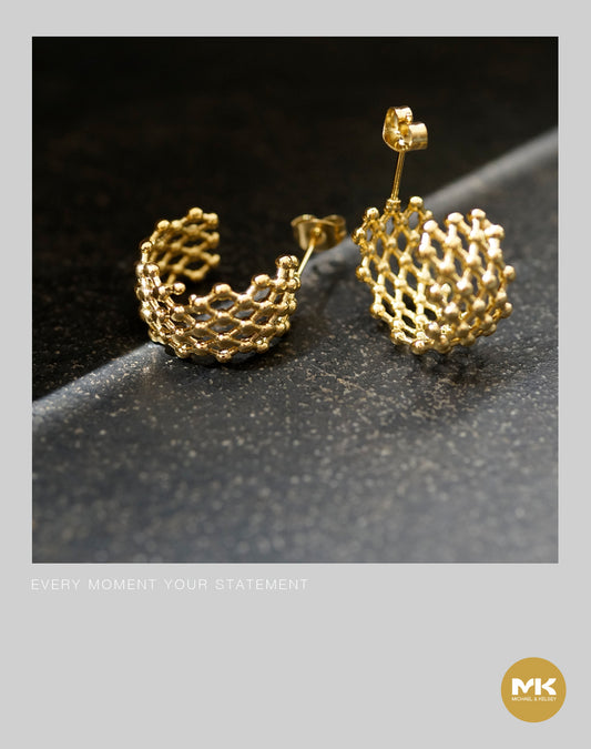 鈦金珍珠網狀耳環