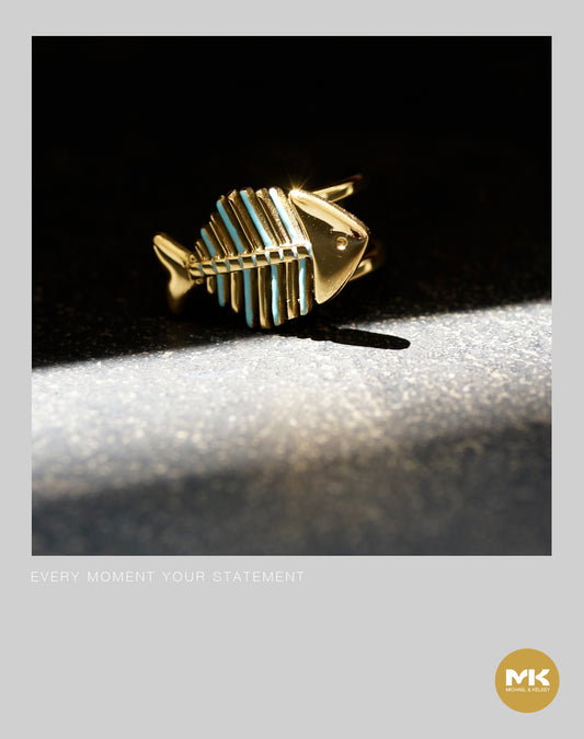 鈦金魚骨琺瑯滴油戒指