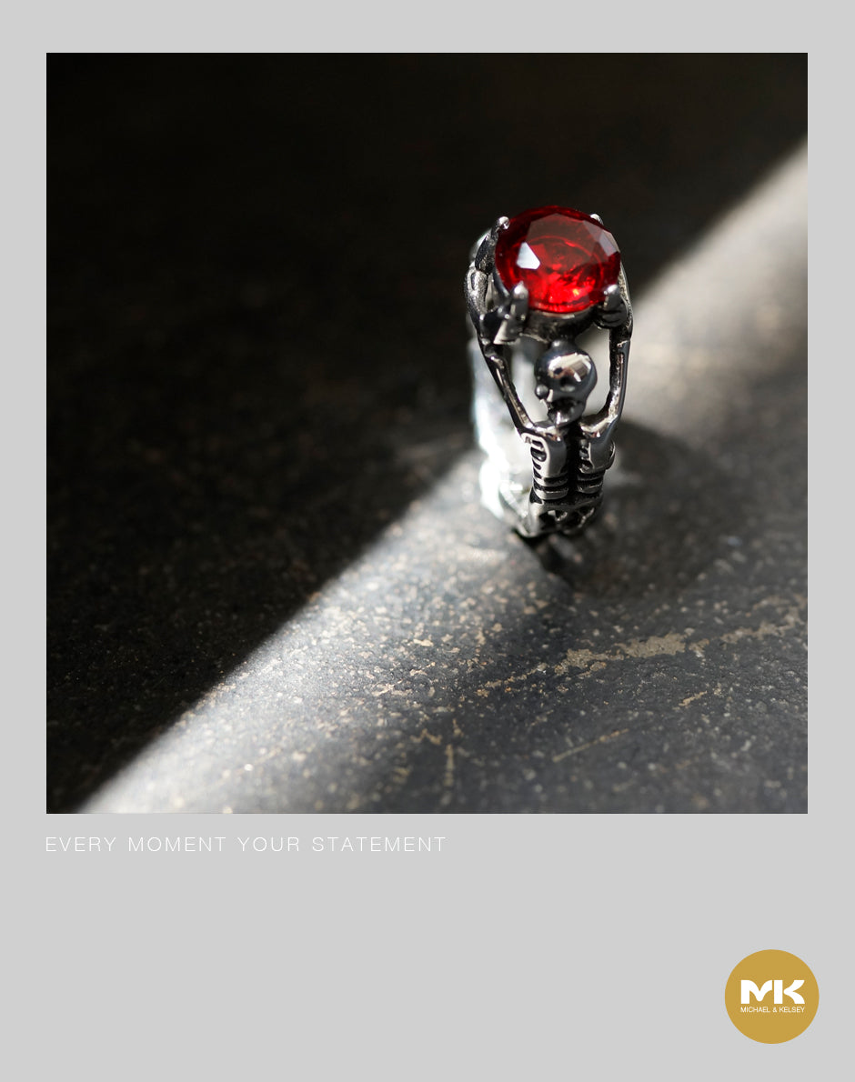 歌德復古鋯石鑽骷髏身戒指