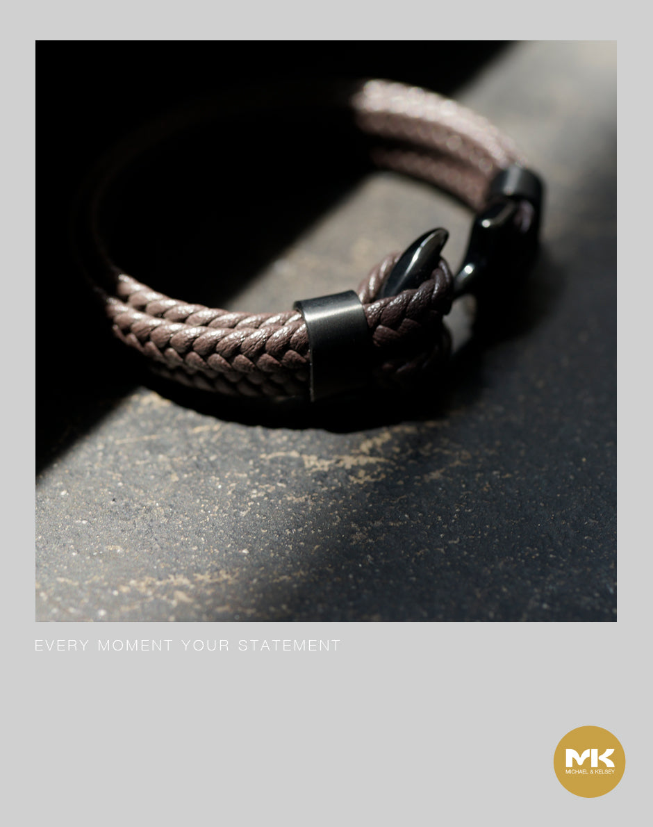 義大利牛皮霧黑船錨手環（藍/黑/棕）