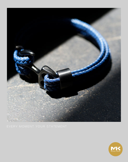 義大利牛皮霧黑船錨手環（藍/黑/棕）