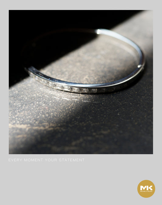 銀晶鋯石鈦鋼手鐲