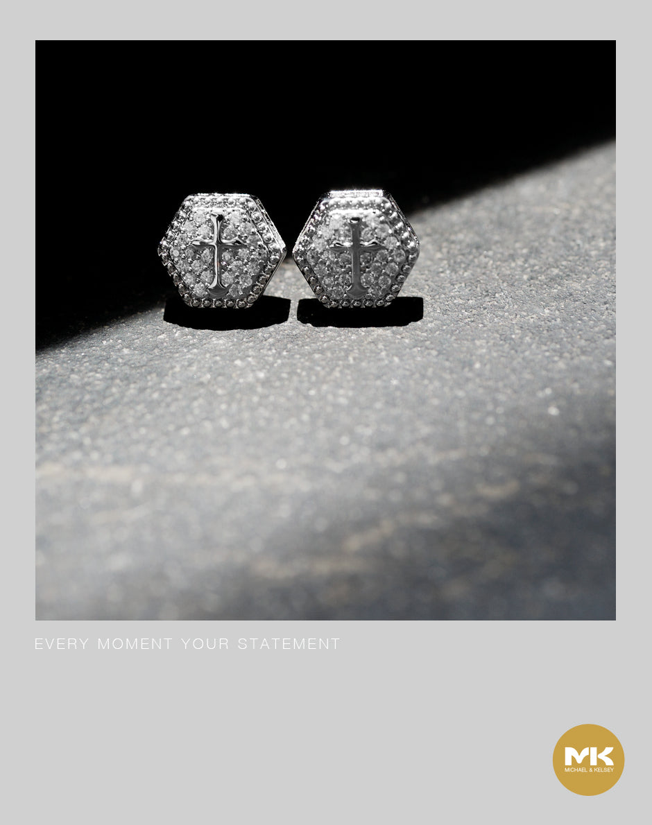 巴洛克鈦鋼金鑲鋯石耳環