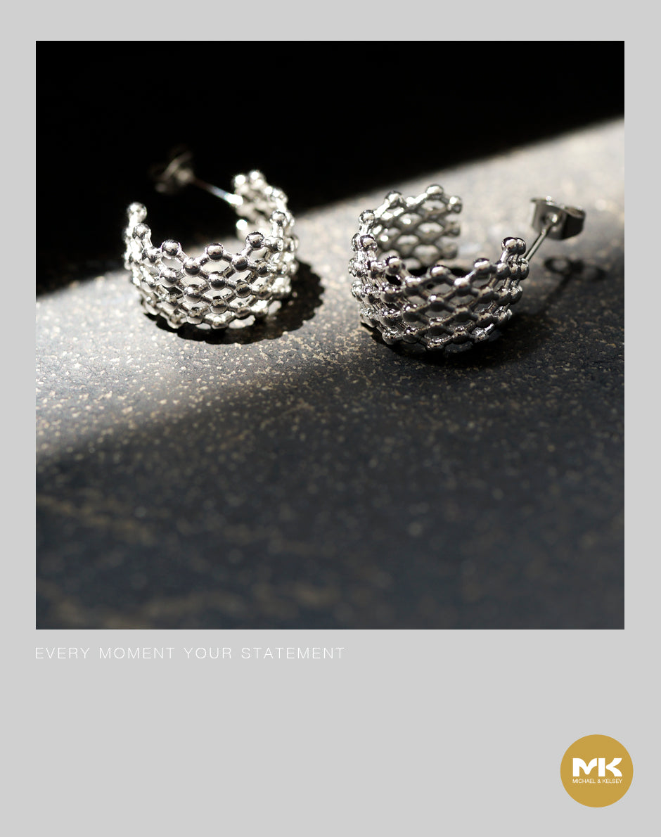 鈦金珍珠網狀耳環