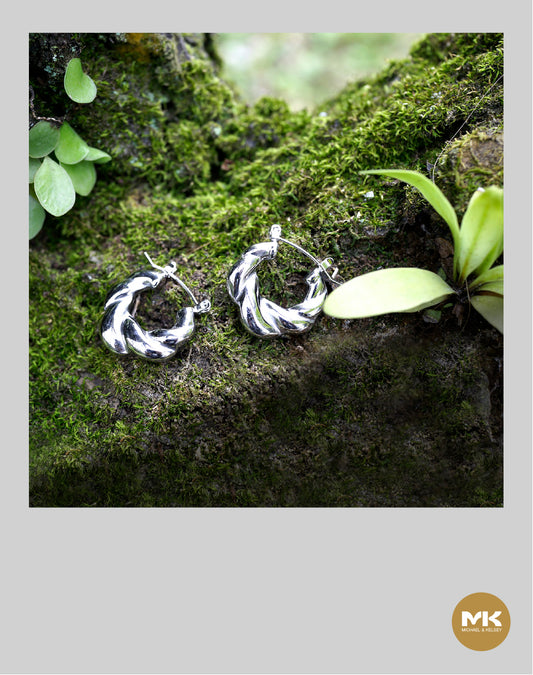 麻花環型耳環（銀）