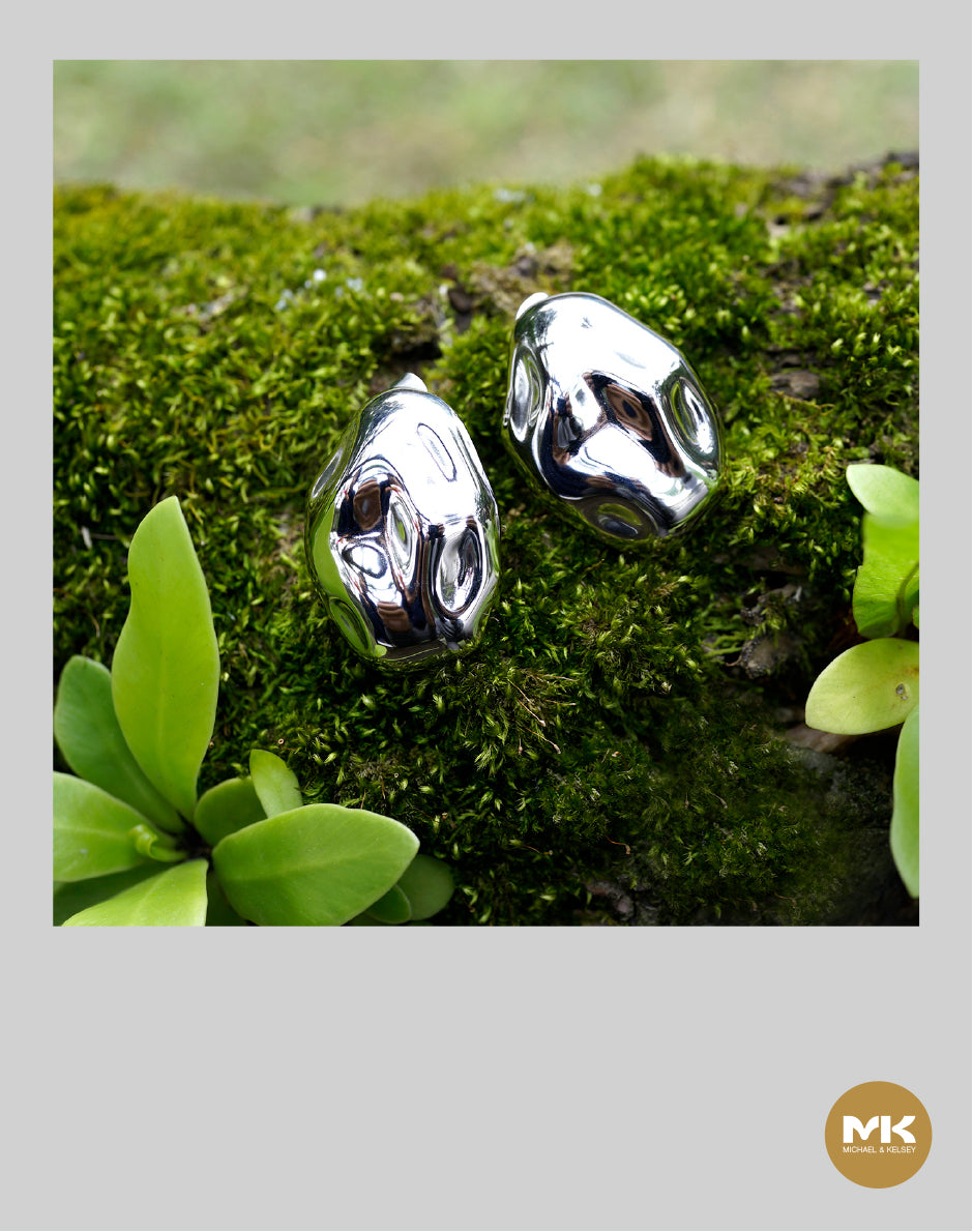 隕石橢圓型耳環（銀）