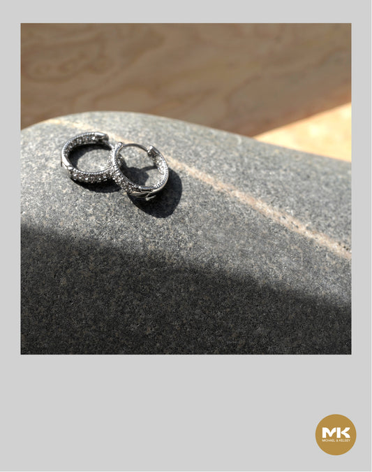 鑲鑽環型耳環（銀）