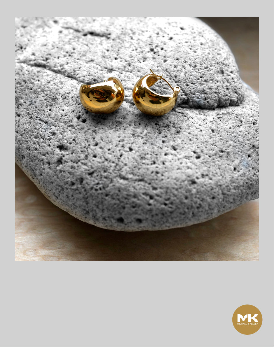 18K鍍金半球型耳環（金）