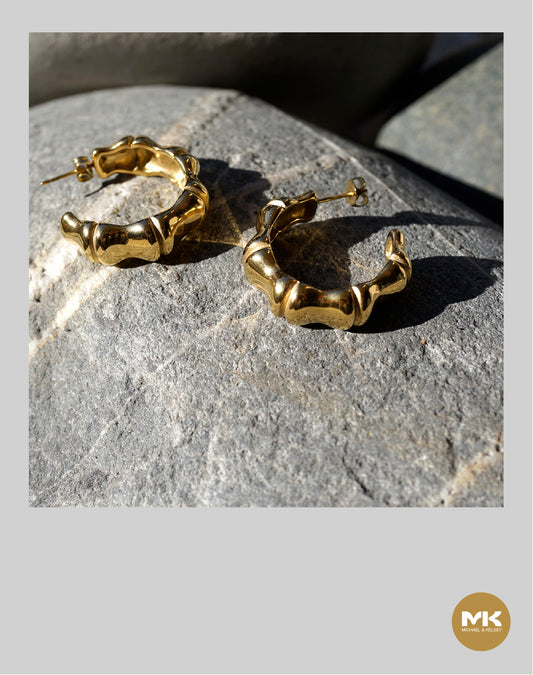 竹節型18K鍍金耳環（金）