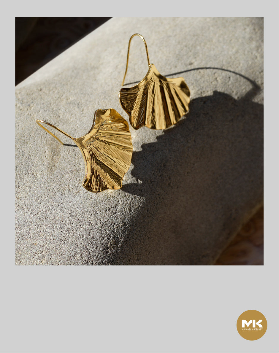 18K鍍金銀杏耳環（金）