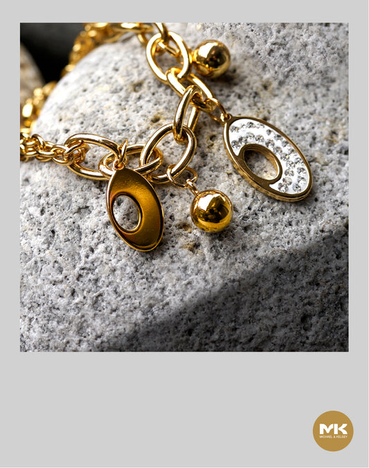 橢圓鑲鑽型手鍊（金）