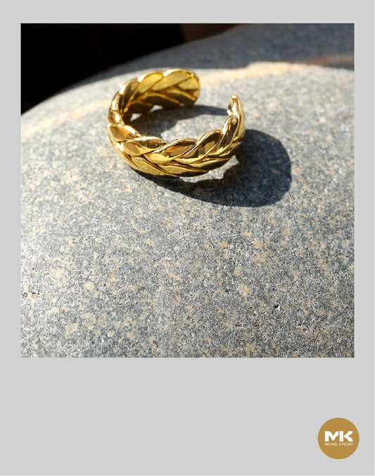 18K镀金麻花开口戒指（金）