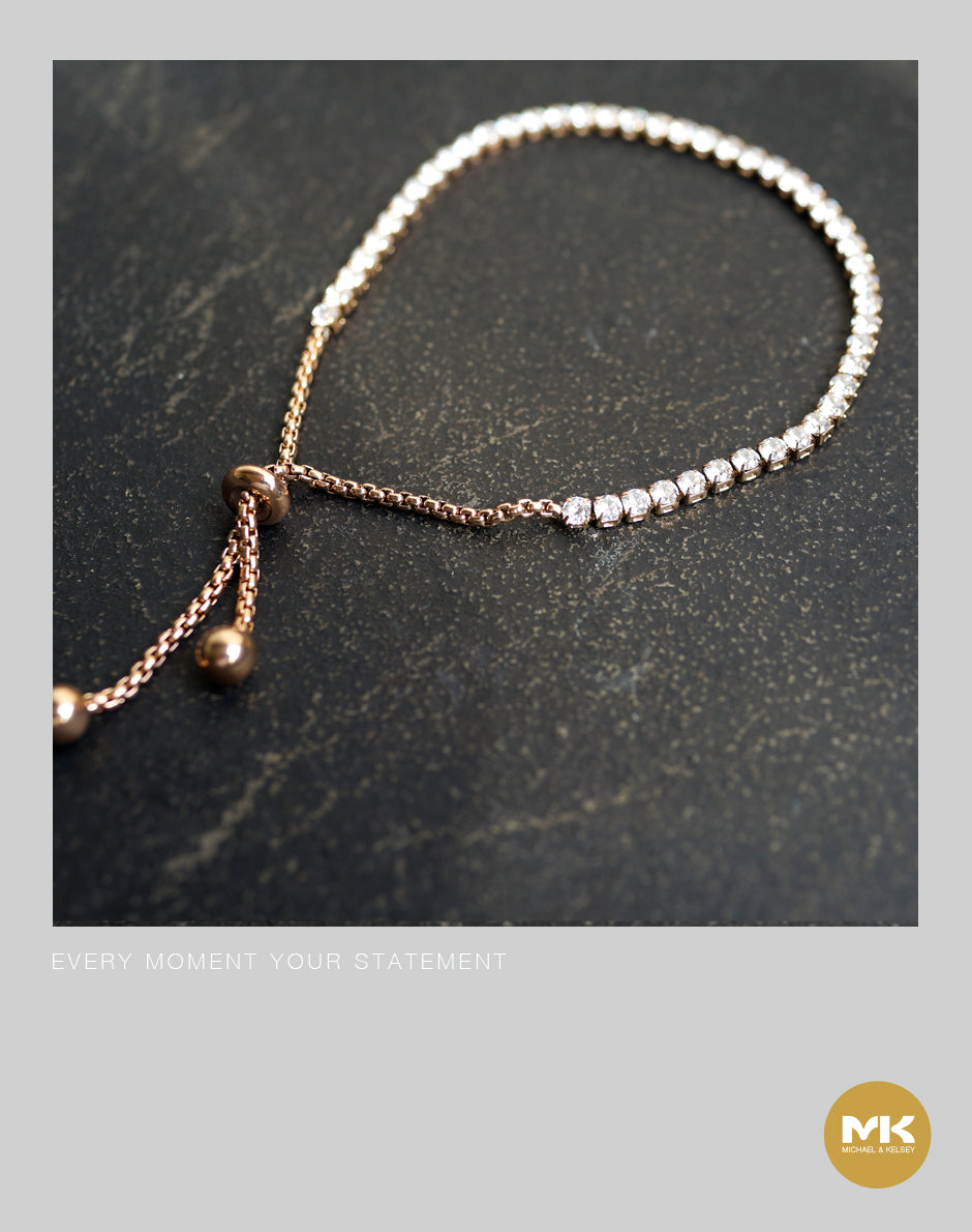 璀璨巴洛克｜玫瑰金立方體晶鑽鋯石手鍊