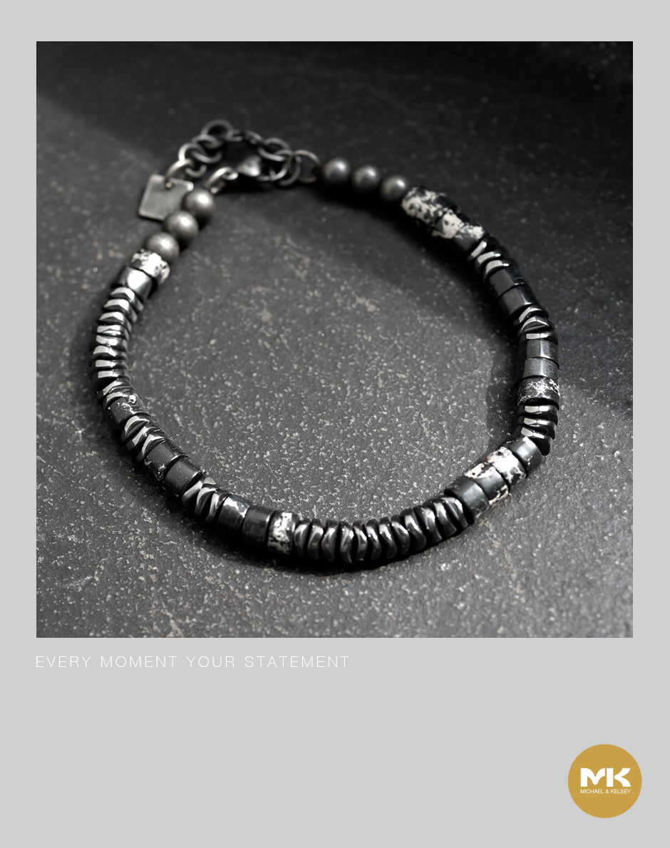 淬煉大地｜黑灰天然石鈦鋼手鏈