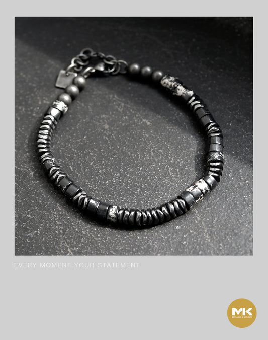 淬煉大地｜黑灰天然石鈦鋼手鏈