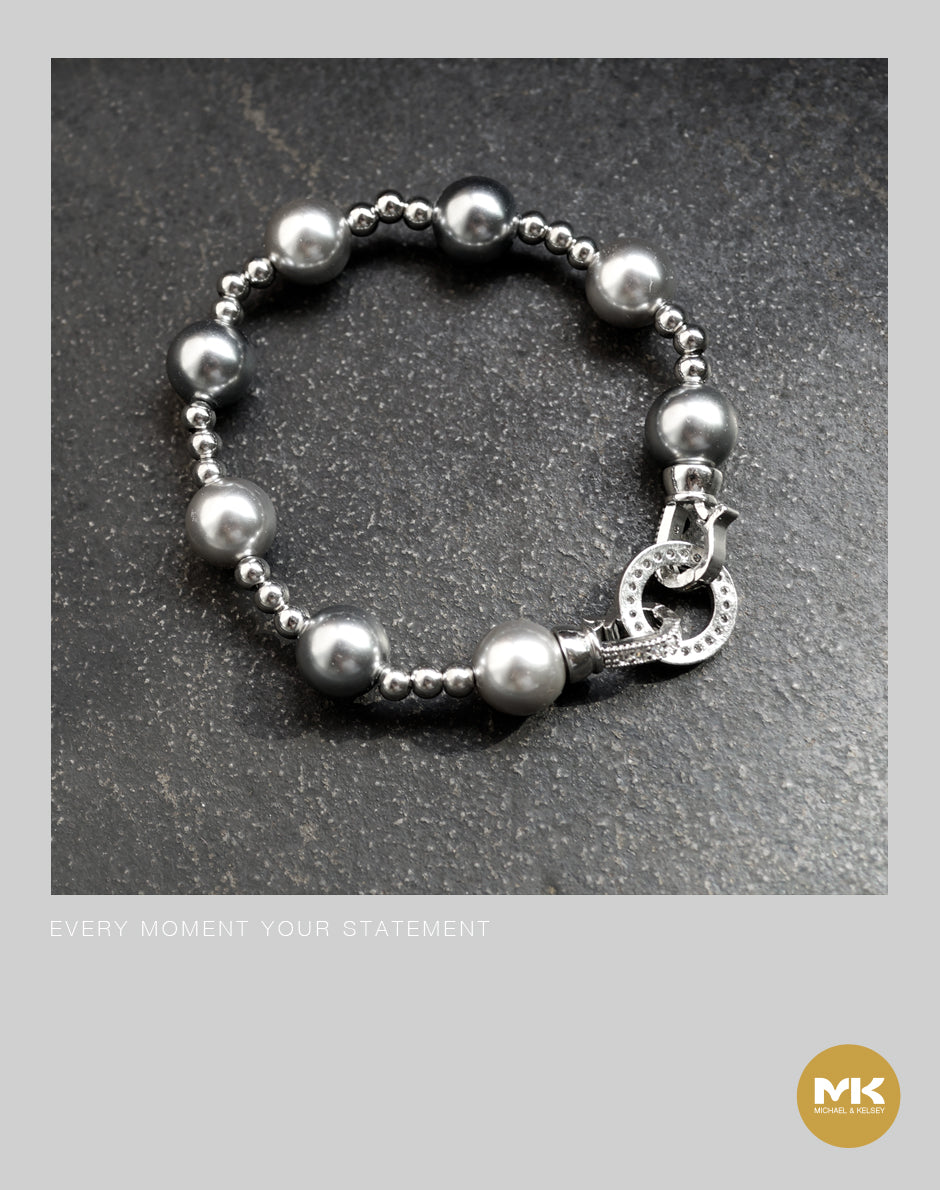 璀璨巴洛克｜銀灰珍珠鈦鋼手環