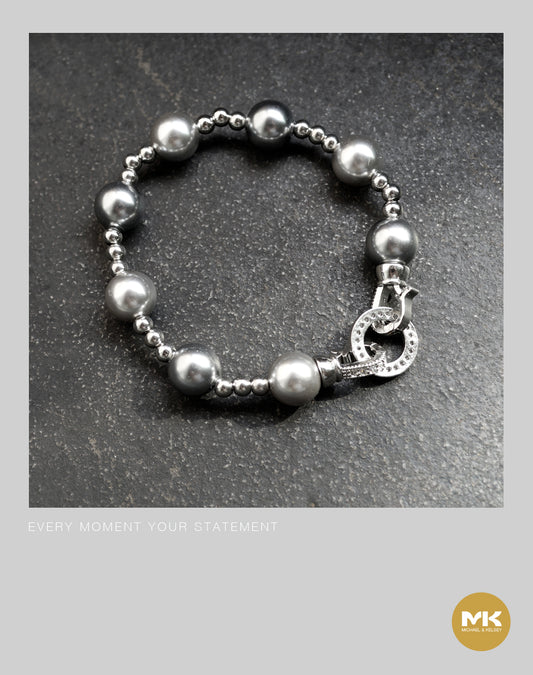 璀璨巴洛克｜銀灰珍珠鈦鋼手環