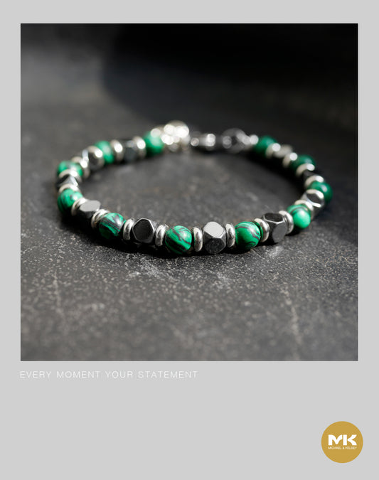 淬煉大地｜灰綠天然石鈦鋼手鏈