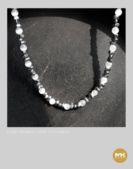 璀璨巴洛克｜銀白珍珠鈦鋼項鍊