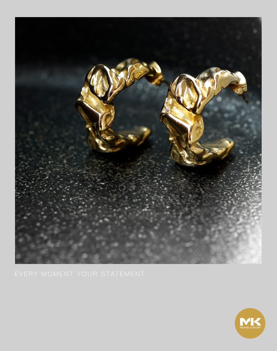 18K鍍金熔岩曲面耳環（金）