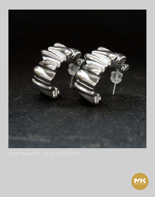 不規則波浪型耳環（銀）