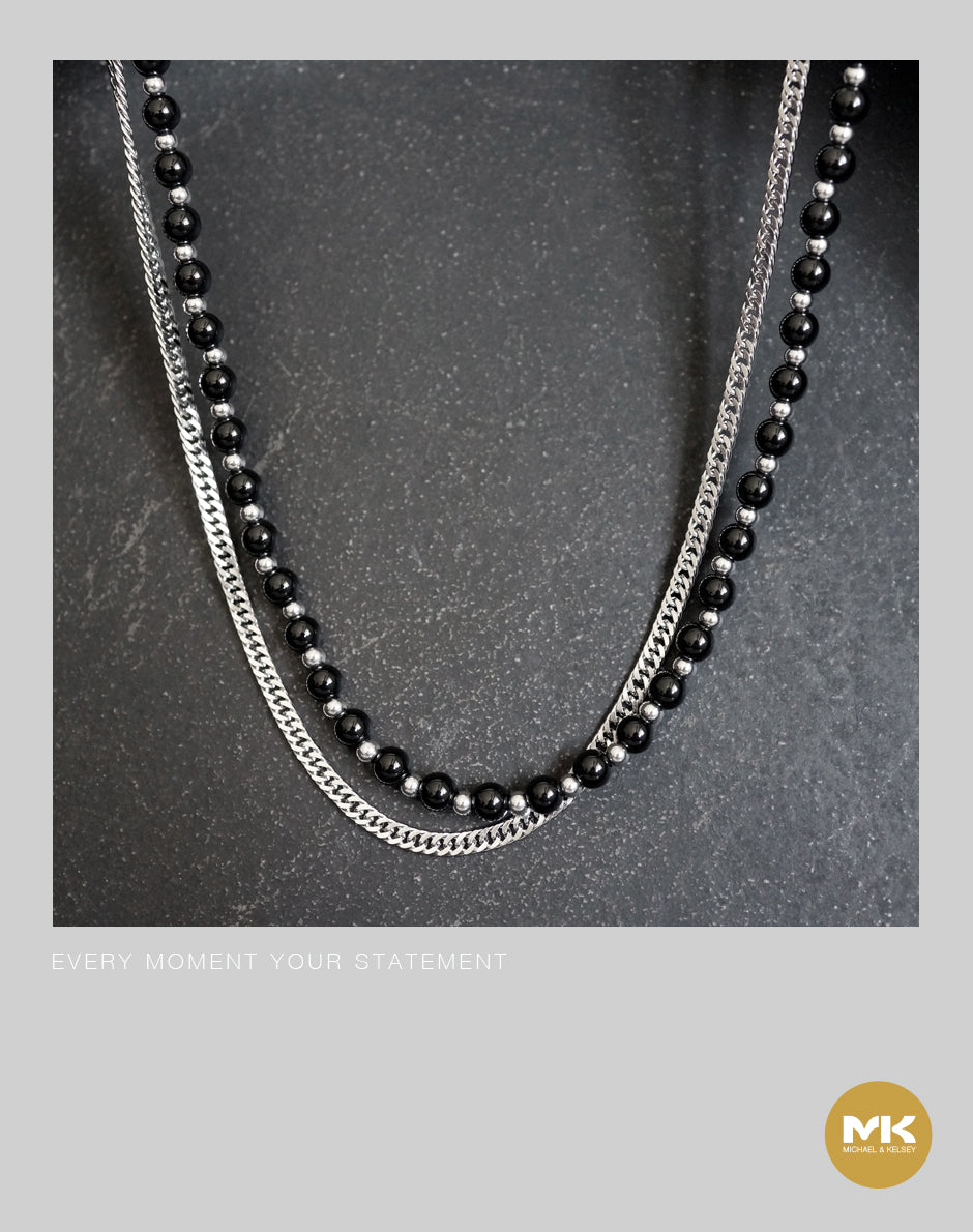 暗黑歌德｜黑白鈦鋼珠古巴鍊雙鍊