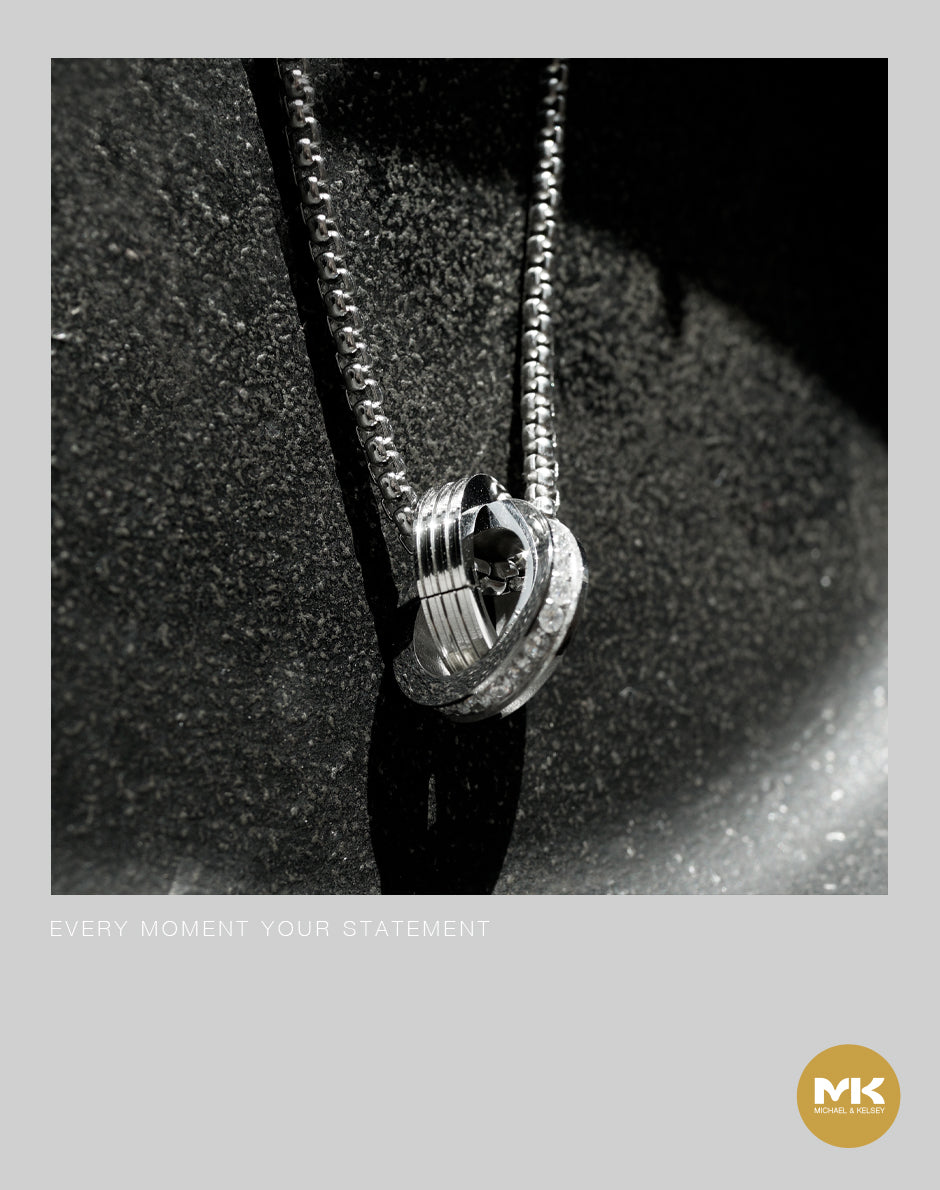 璀璨巴洛克｜銀色雙環鋯石吊墜項鍊