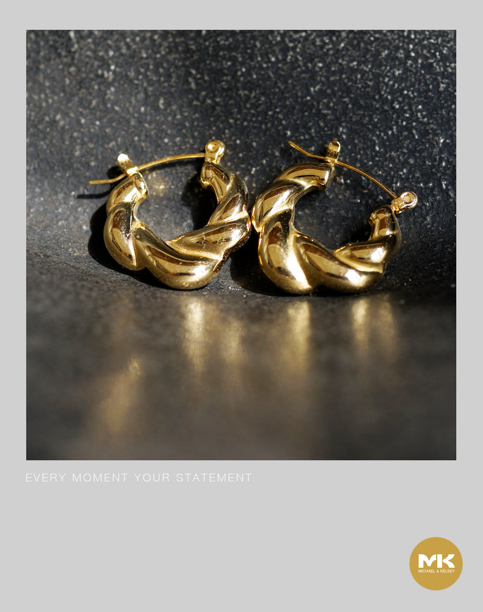 麻花環型耳環（金）