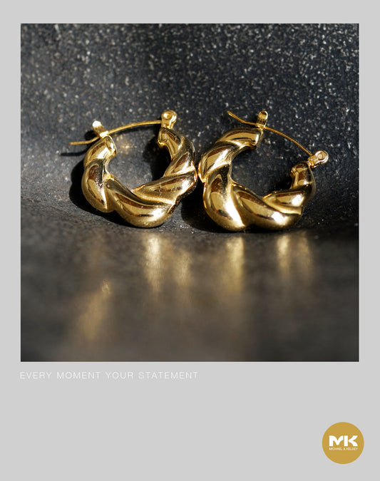 麻花環型耳環（金）