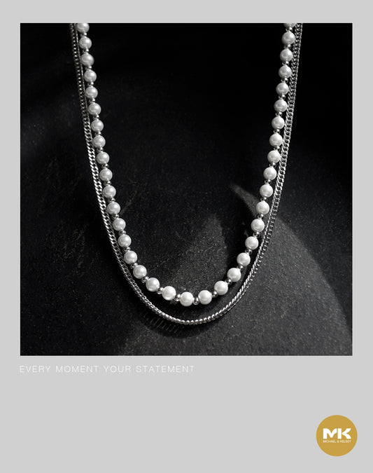 璀璨巴洛克｜珍珠鈦鋼雙鍊