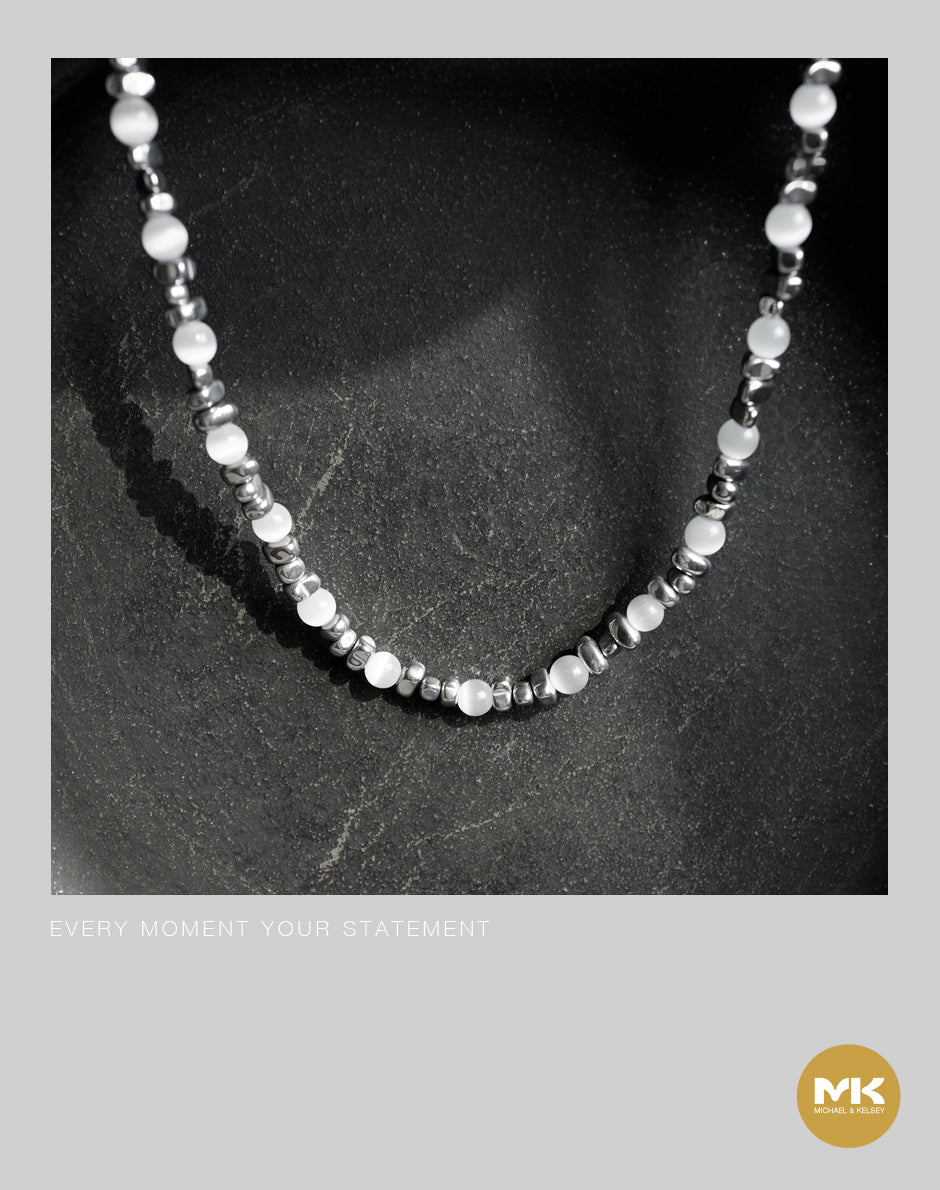 璀璨巴洛克｜銀白珍珠鈦鋼項鍊